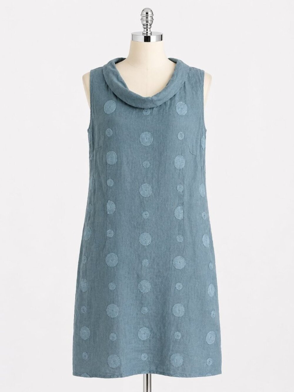 Lana Tomei 100% Linen Dress Blue Gray Polka Dot Shift Dress Size Large Lagenlook
